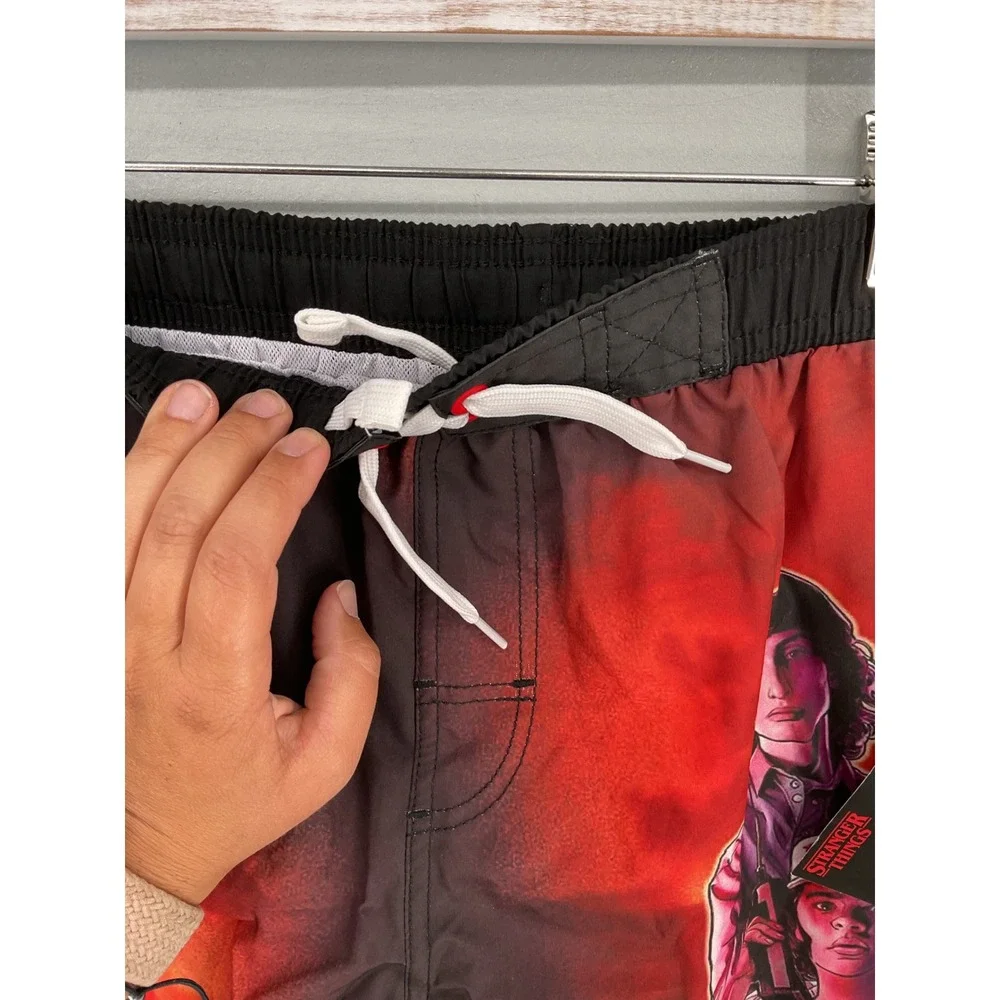 Stranger Things Boys Swim Shorts Graphic Print UV50 Black Red 14/16
